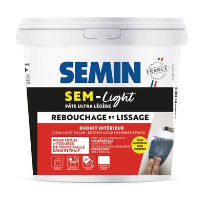 Enduit SEM Light pour tous travaux de réparation pot de 1 litre SEMIN