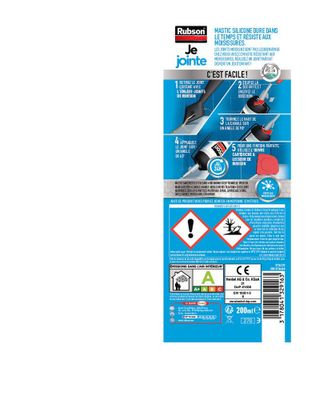 Mastic Silicone Bain & Cuisine Pure Blanc 200 ml RUBSON