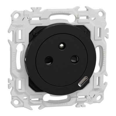 Prise affleurante 2 pôles + terre et prise USB-C 18W Odace 2025 noir - SCHNEIDER ELECTRIC