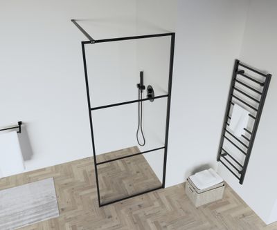 Paroi de douche à l'italienne 100x205 cm profilé noir verre transparent 6 mm Indus - OCEA
