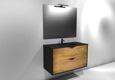 Meuble de salle de bains Frenchart 2 portes L100 x H56 x P47 cm panneau de particules noir et chêne - CONCILIO