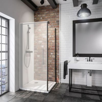 Paroi de douche latérale fixe 80x193 cm pour porte pivotante profilé noir verre transparent 5 mm New Style - SCHULTE