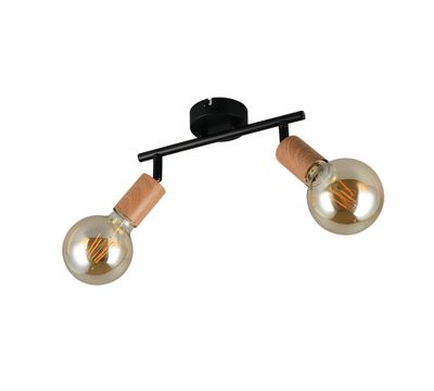Réglette 2 spots E27 Lamego noir et bois 2x10W - REALITY