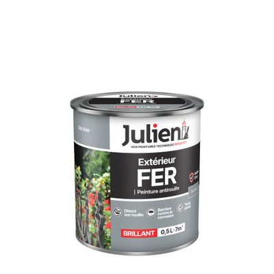 Peinture fer antirouille gris acier brillant 0,5 L - JULIEN