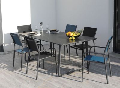 Fauteuil de jardin DUCA aluminium et textilène graphite bleu - PROLOISIRS