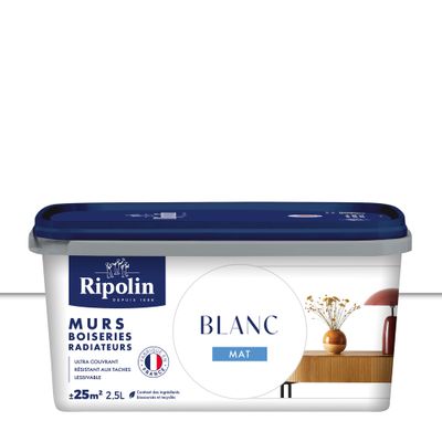 Peinture murs, boiseries et radiateurs blanc mat 2,5 L - RIPOLIN