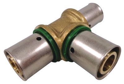 Té inégal à sertir pour tube PER diamètres 16-16-12 mm