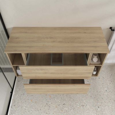 Meuble de salle de bains Timber 2 tiroirs + niches 120 x 56 x 46 cm MDF chêne naturel - AURLANE