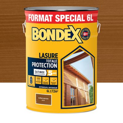 Lasure totale protection 5 ans chêne moyen satin 6 L - BONDEX