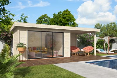 Studio de jardin en bois naturel avec Pergola Lydia - 24,8 m² hors-tout - Livraison à domicile incluse - WHITE WOOD