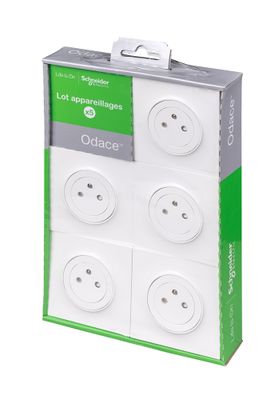 5 prises affleurantes 2 pôles + terre complètes blanc - Odace 2011 SCHNEIDER ELECTRIC