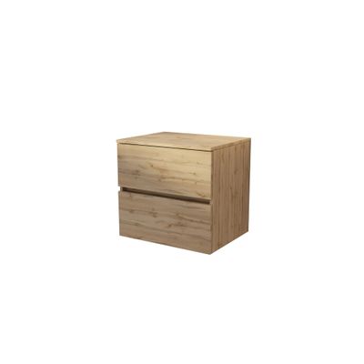 Meuble de salle de bains suspendu 2 tiroirs + plan de travail 60 cm chêne naturel Timber - AURLANE