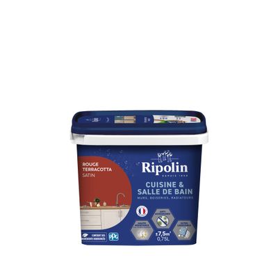 Peinture Cuisine & Bain Rouge Terracotta satin 0,75 L - RIPOLIN