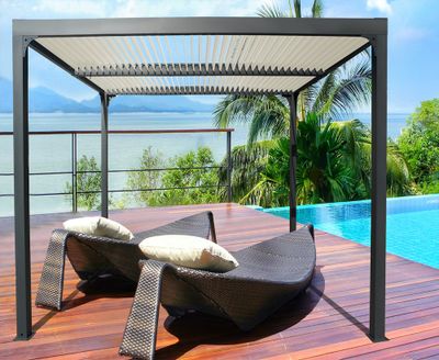 Pergola bioclimatique autoportante en aluminium PER3630BIW gris 10,8 m², Livraison à domicile incluse - HABRITA