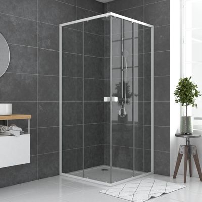 Accès d'angle coulissant 90x90x185 cm profilé blanc verre transparent 5 mm Spot - AURLANE