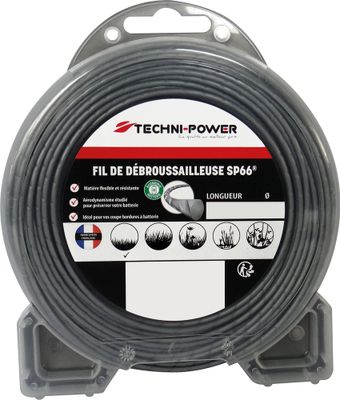 Fil de débroussailleuse ondulé SP66 1,6 mm 15 m TECHNI-POWER