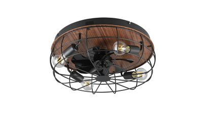 Ventilateur de plafond industriel 4xE27 + télécommande Noir/bois Ø48cm - Trondheim REALITY