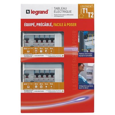 Tableau électrique pré-équipé 2 rangées pour logement T1 ou T2 - LEGRAND