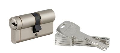 Cylindre de serrure double entrée débrayable 30 x 35 mm Transit 1 haute sécurité nickelé 5 clés longues THIRARD