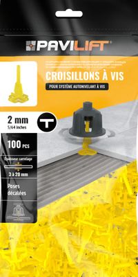 Croisillons de carrelage autonivelants en T 2 mm jaune sachet de 100 PAVILIFT