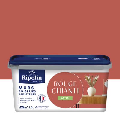Peinture murs, boiseries et radiateurs rouge chianti satin 2,5 L - RIPOLIN