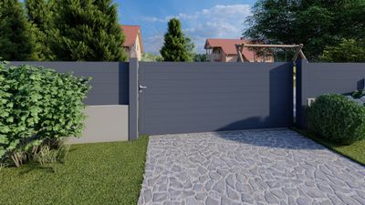 Portail coulissant Balthazar alu réversible 3m50 x 1m51 gris COFRECO