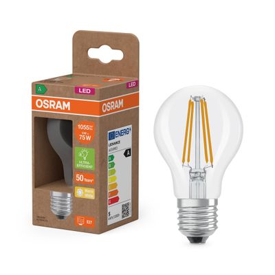 Ampoule LED Standard E27 à filament 5W=1055 lumens Blanc chaud Classe A OSRAM