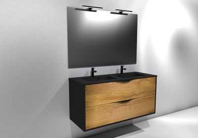 Meuble de salle de bains Frenchart 2 portes 120 x 56 x 47 cm panneau de particules noir et chêne - CONCILIO