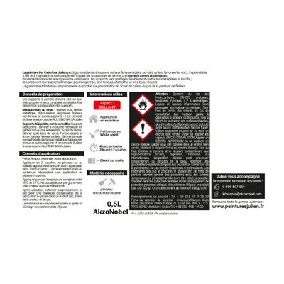 Peinture fer antirouille blanc brillant 0,5 L - JULIEN