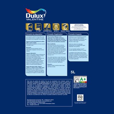Peinture acrylique Haute Resistance Blanc satin 2,5 L - DULUX VALENTINE