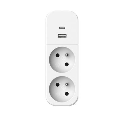 Multiprise murale 2 prises ou biplite avec prises USB A et C blanc - QUARX
