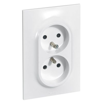 Prise électrique double compacte encastrable avec terre verticale Blanc - Neptune LEGRAND