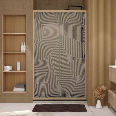 Porte de douche coulissante 120x200 cm profilé bois verre sérigraphié 6 mm Japandi - AURLANE