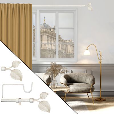 Kit de tringle à rideaux en métal 1.80 m diam 20 mm Finition Blanc patiné doré - MOBOIS