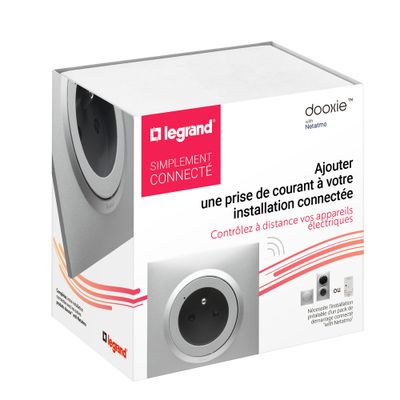 Prise électrique connectée encastrable avec terre + plaque Aluminium - Dooxie with Netatmo LEGRAND