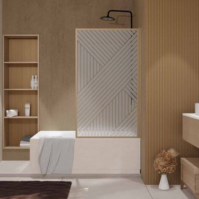 Pare-baignoire pivotant avec profilés décor bois 80x140 cm Japandi Straight AURLANE
