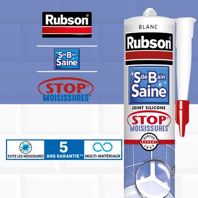 Mastic Silicone Salle de bain Saine stop moisissures blanc 280 ml RUBSON