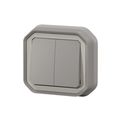 Double interrupteur va-et-vient ou poussoir étanche IP55 encastrable Gris - Plexo LEGRAND
