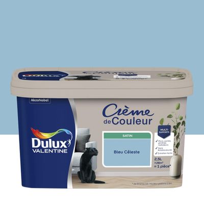 Peinture crème de couleur Bleu Céleste Satin 2,5 L - DULUX VALENTINE