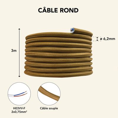 Câble électrique tissu marron 3m - TIBELEC