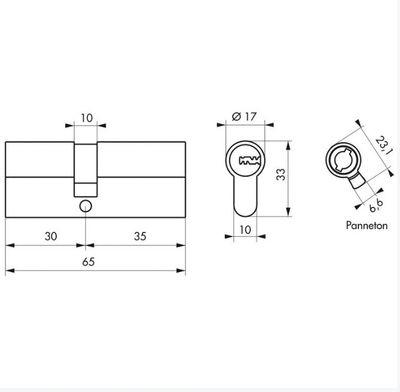 Cylindre de serrure double entrée 30 x 35 mm Transit 1 haute sécurité nickelé 4 clés THIRARD