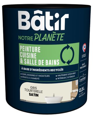 Peinture cuisine et bain satin gris tourterelle 0,5 L - BATIR NOTRE PLANETE