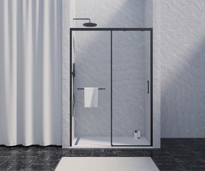 Porte de douche coulissante 160x200 cm profilé noir verre transparent 8 mm Signature - OCEA