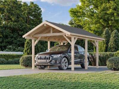 Carport en bois Robert double pente - 1 voiture - 17,3 m² hors-tout - Livraison à domicile incluse - PALMAKO