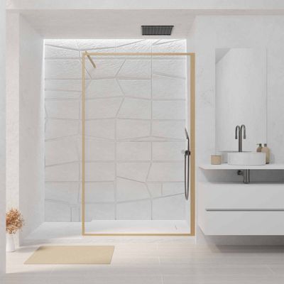 Paroi de douche à l'italienne 140x200 cm profilé bois verre transparent 6 mm Wood Edge - AURLANE