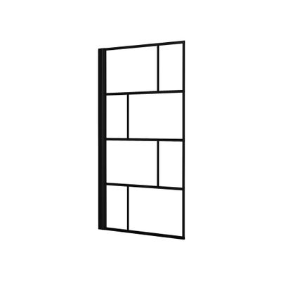Pare-baignoire rabattable 140x80 cm profilé noir verre sérigraphié Bricks - AURLANE