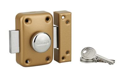 Verrou de porte d'entrée Apache à bouton et cylindre 45 mm doré 3 clés THIRARD