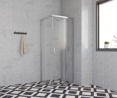 Accès d'angle coulissant 70x70x185 cm profilé chrome verre transparent 4 mm Primera - OCEA