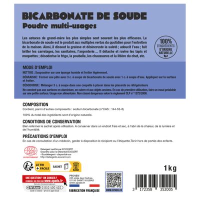 Bicarbonate de soude poudre Ecocert 1kg SPADO ORIGINES