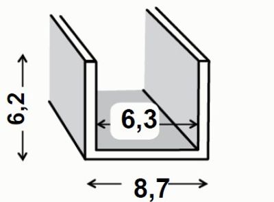 PROFILE U PVC BLANC 6,2 X 8,7 X 6,2 X 1,2 MM INTERIEUR 6,3MM 1M CQFD